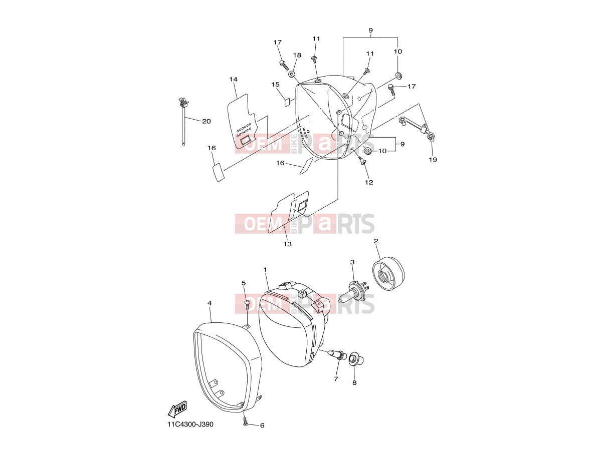 YAMAHA XVS 1300 A Midnight Star XVS1300A 12C7 2013 HEADLIGHT