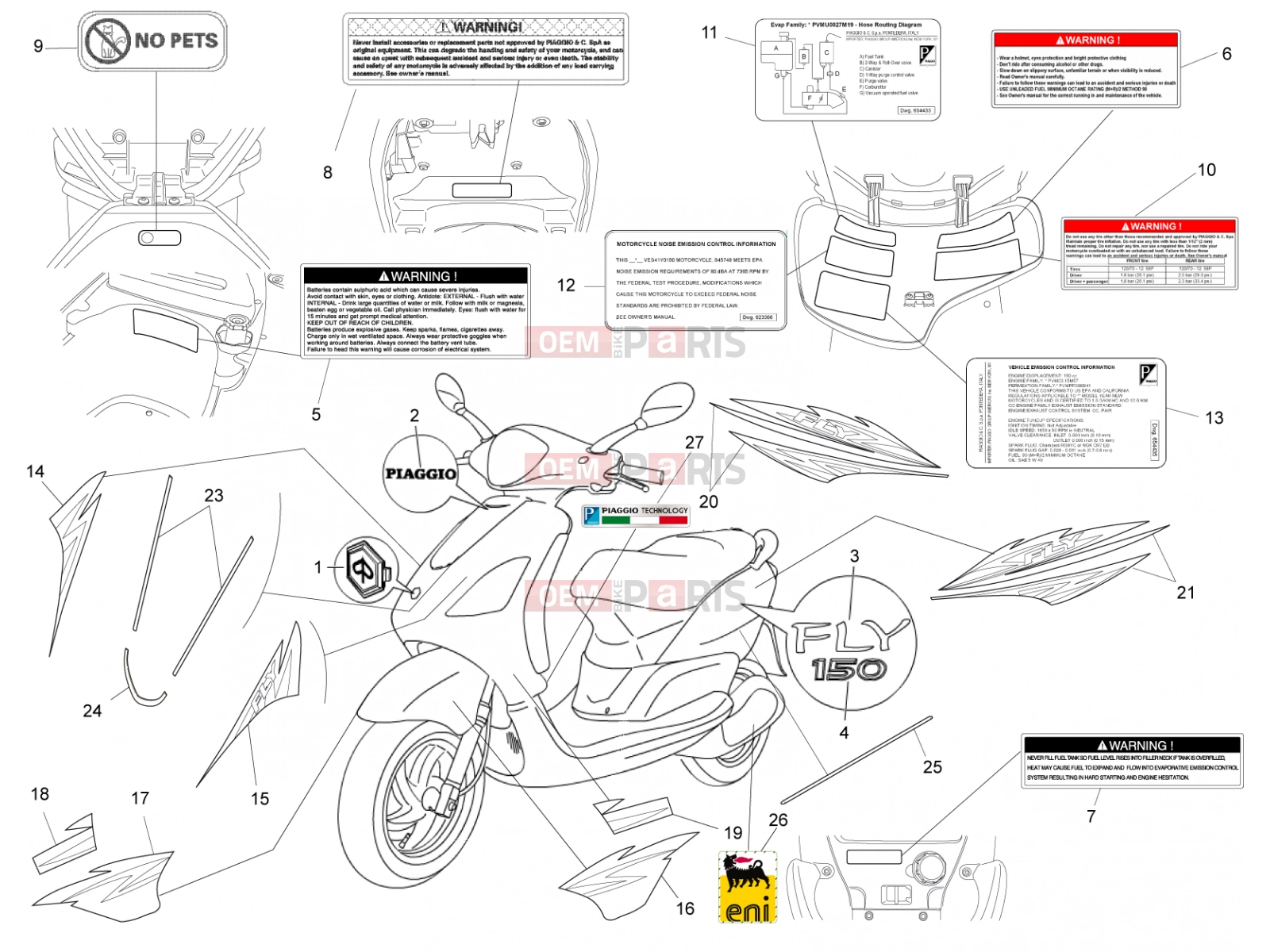 PIAGGIO Fly 150 Frame - Plastic parts - Coachwork » Plates - Emblems