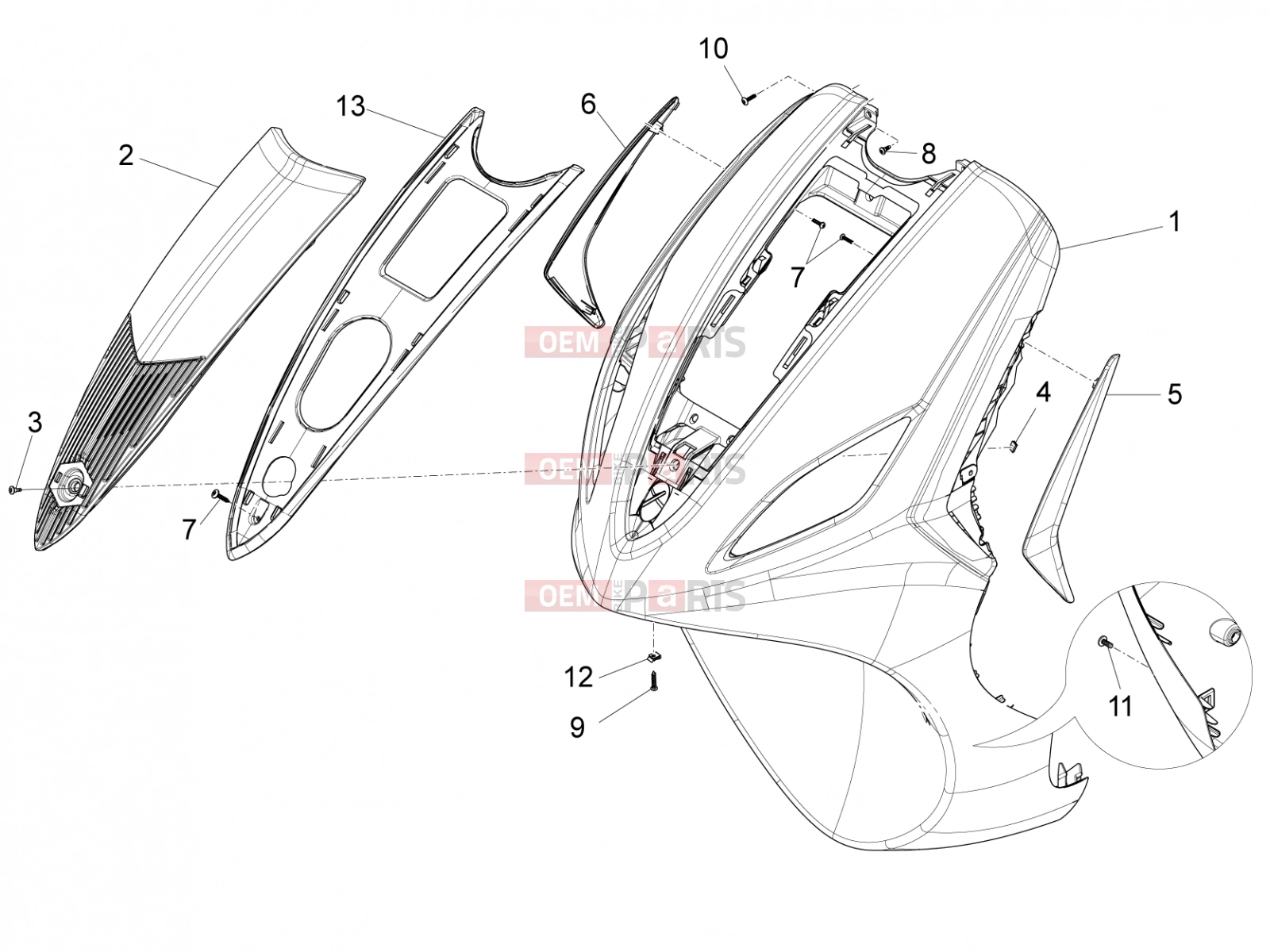 Frame - Plastic parts - Coachwork » Front shield - Piaggio Fly 50 4T 4V 2013