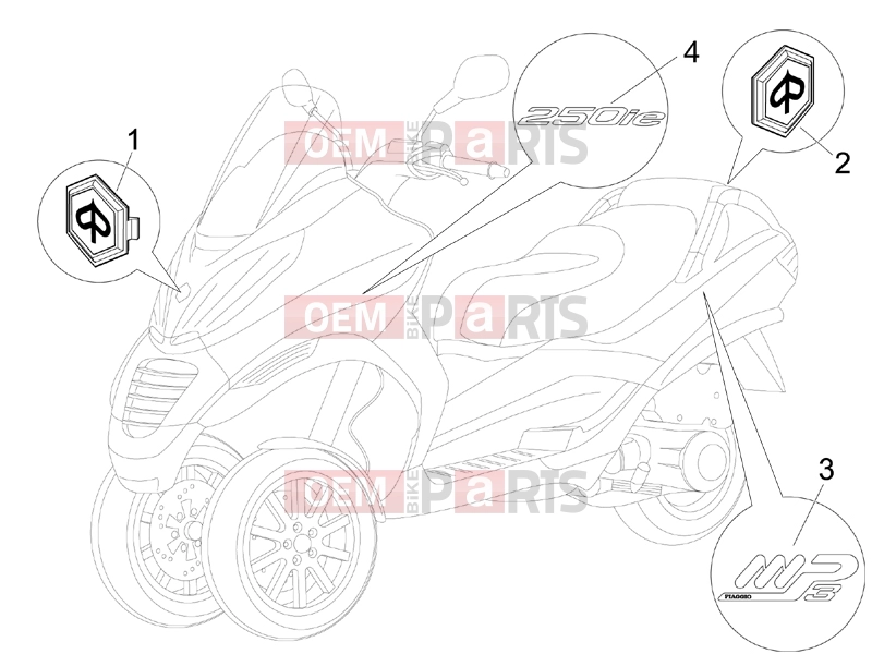 PIAGGIO MP3 250 Frame - Plastic parts - Coachwork » Plates - Emblems