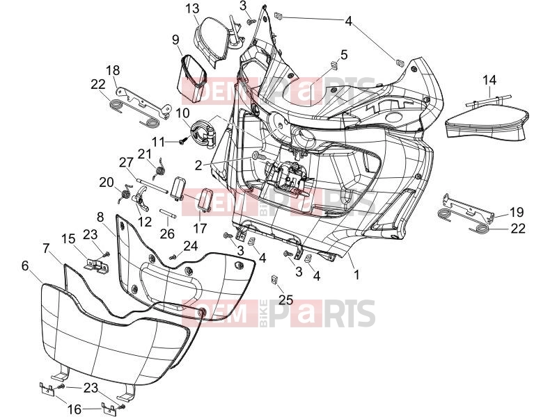 PIAGGIO X9 125 Evolution Frame - Plastic parts - Coachwork » Front glove-box - Knee-guard panel