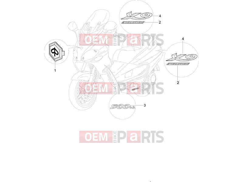 PIAGGIO X9 500 Evolution Frame - Plastic parts - Coachwork » Plates - Emblems