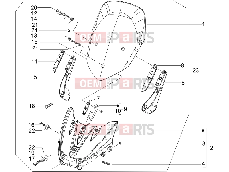 Frame - Plastic parts - Coachwork » Windshield - Glass - Piaggio X9 500 Evolution 2006