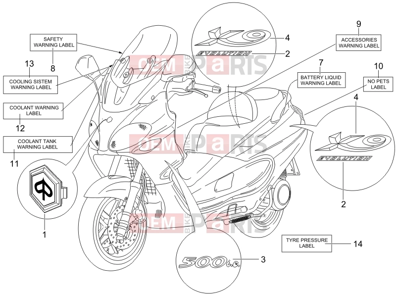 PIAGGIO X9 500 Evolution (USA) Frame - Plastic parts - Coachwork » Plates - Emblems