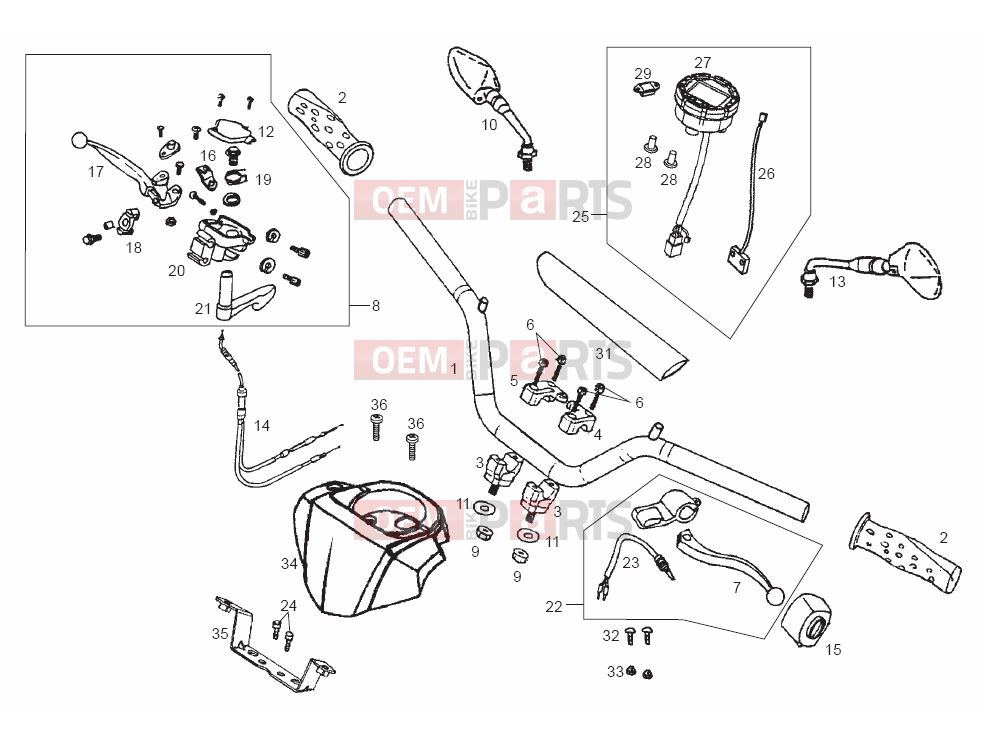 Tables » Handlebar - Controls - Derbi QUAD DFW 50 2006