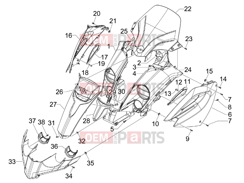 gilera 2010 Fuoco 500 Frame - Plastic parts - Coachwork » Front shield