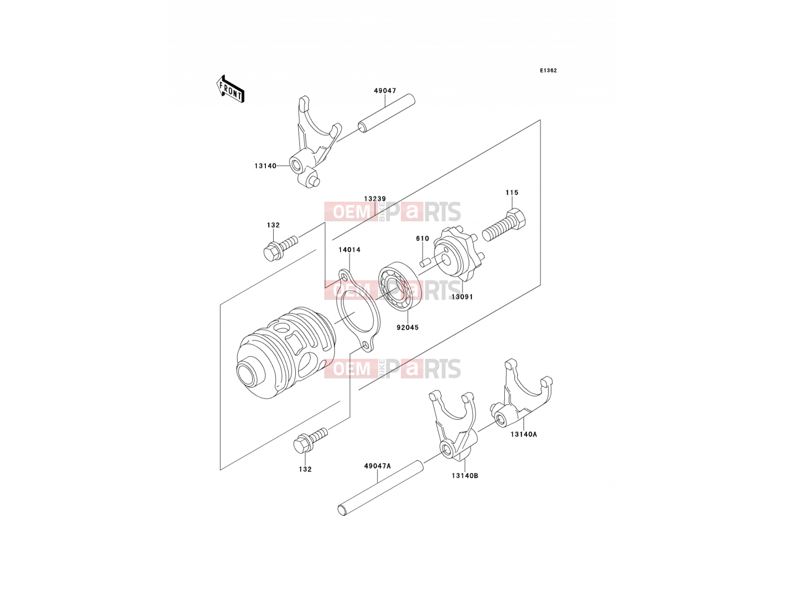 Change Drum/Shift Fork - Kawasaki KDX200 (KDX200-E2) 1990