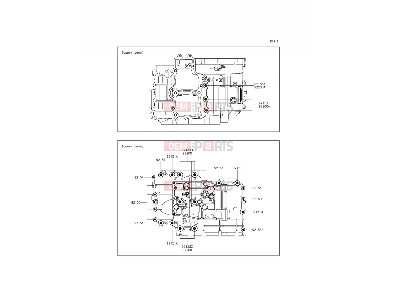 Crankcase Bolt Pattern - Kawasaki ER-6n (ER650ECF) 2012