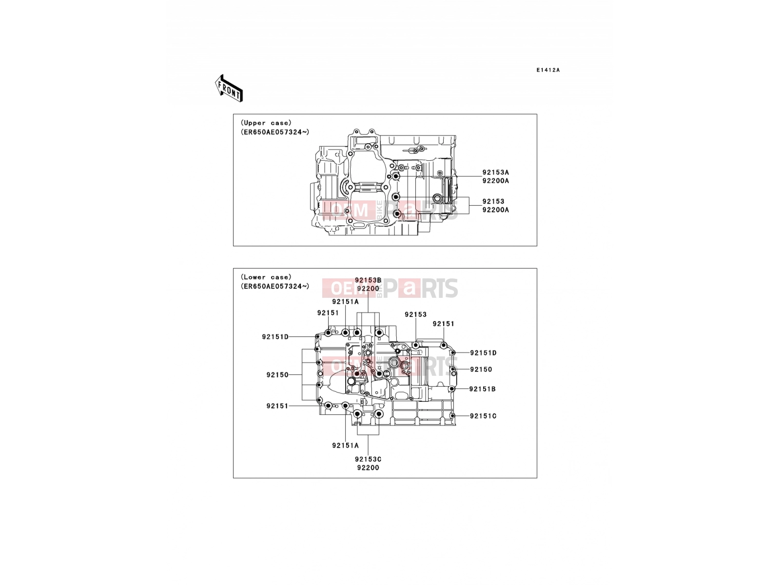 Crankcase Bolt Pattern - Kawasaki ER-6f ABS (EX650B7F) 2007