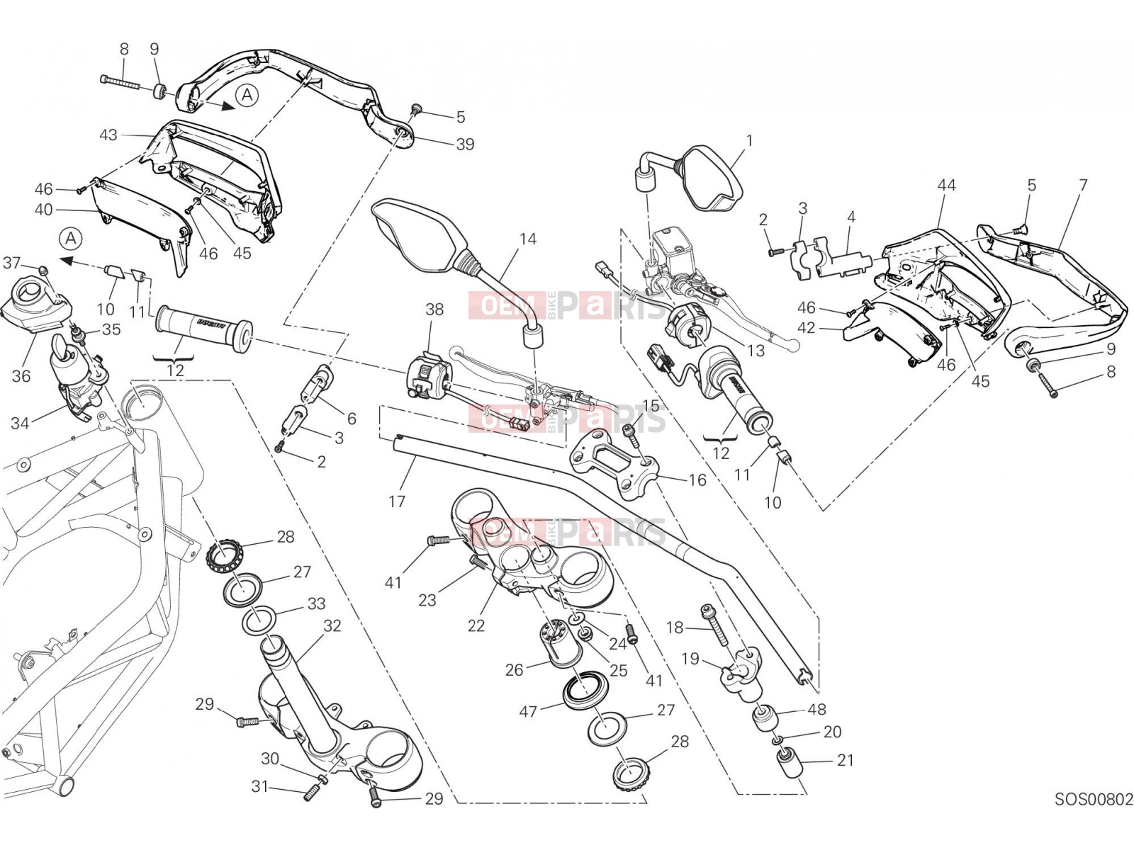 DUCATI 2016 Hyperstrada 939 HANDLEBAR AND CONTROLS [MOD:HY939STR]