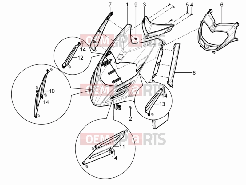 Frame - Plastic parts - Coachwork » Front shield - Piaggio Typhoon 50 4T 4V E2 (USA, CA) 2019