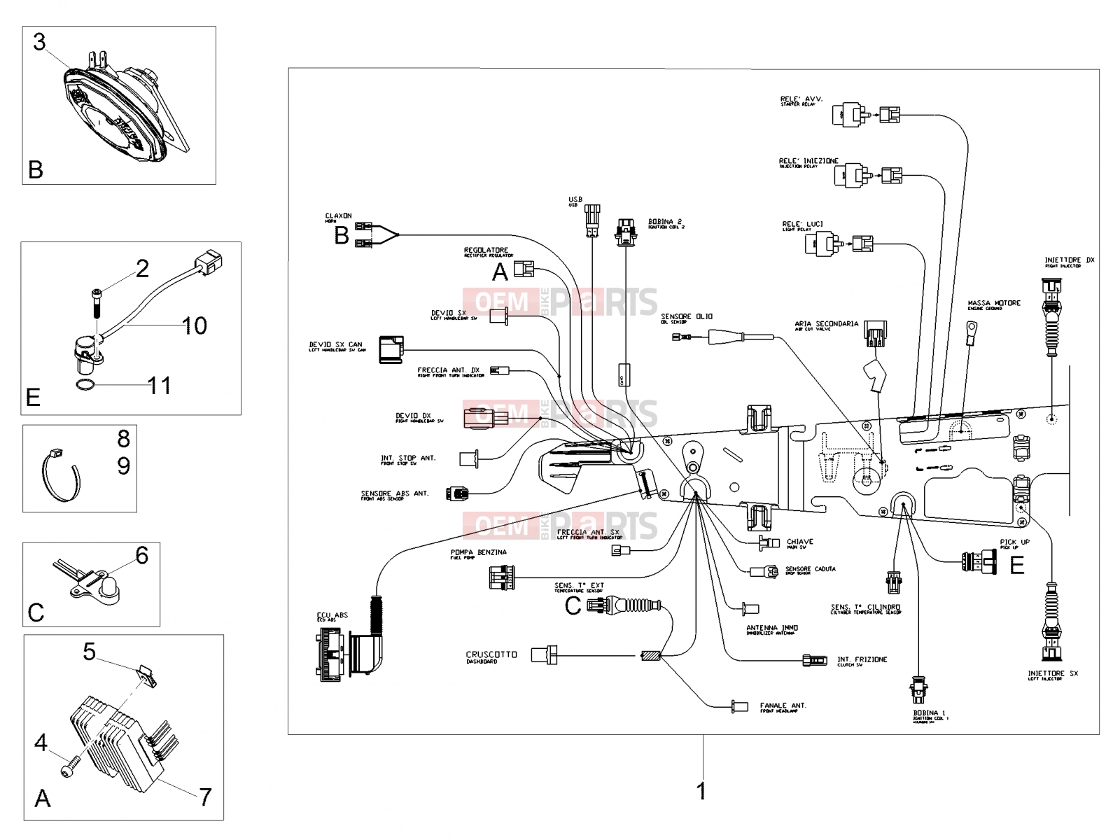 Electrical systems » Front electrical system - Motoguzzi V7 III Stone Night Pack 750 2019