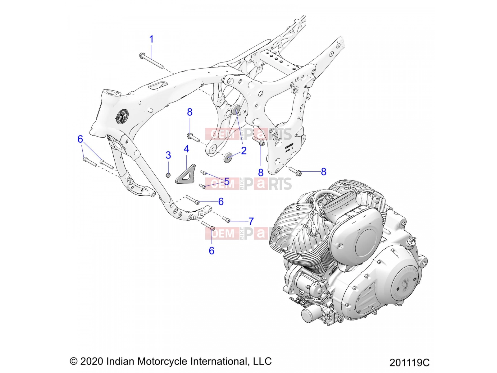 INDIAN 2022 SPRINGFIELD 111 (R01) (N22THAAA) ENGINE | ENGINE, ENGINE MOUNTING - N22THAAA ALL OPTIONS (201119C)