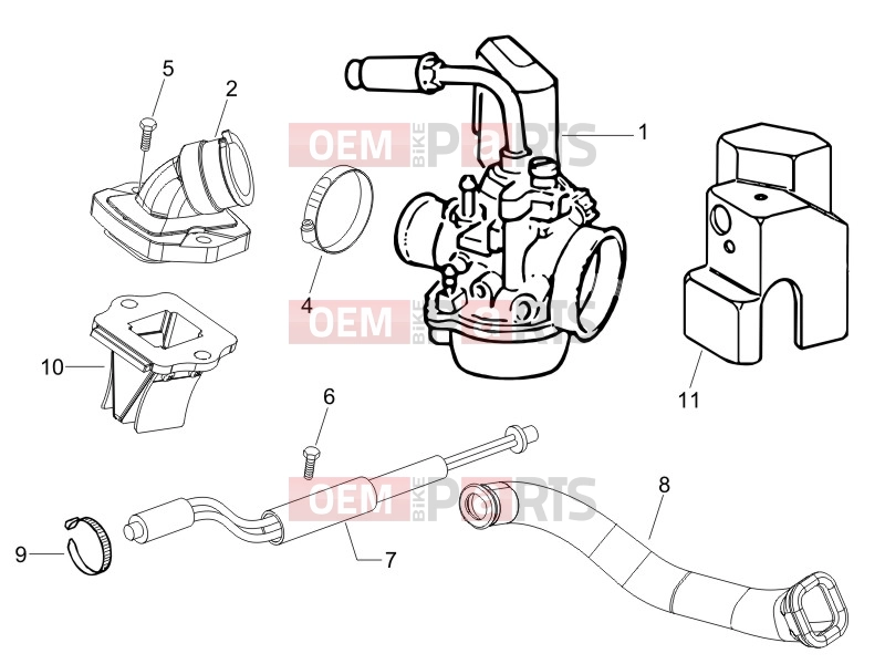Engine » Carburettor, assembly - Union pipe - Piaggio Fly 50 2T 2017