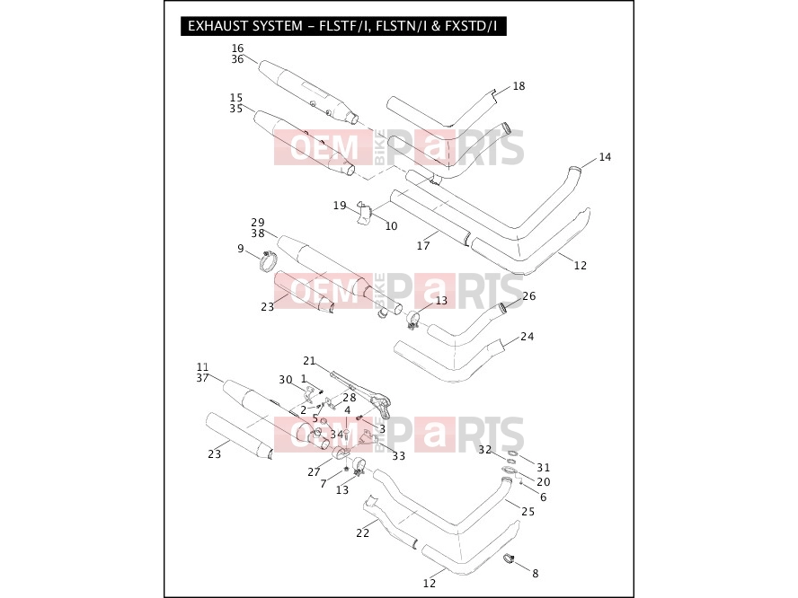 Harley-Davidson 2005 SOFTAIL NIGHT TRAIN  - FXSTB EXHAUST SYSTEM - FLSTF/I, FLSTN/I & FXSTD/I