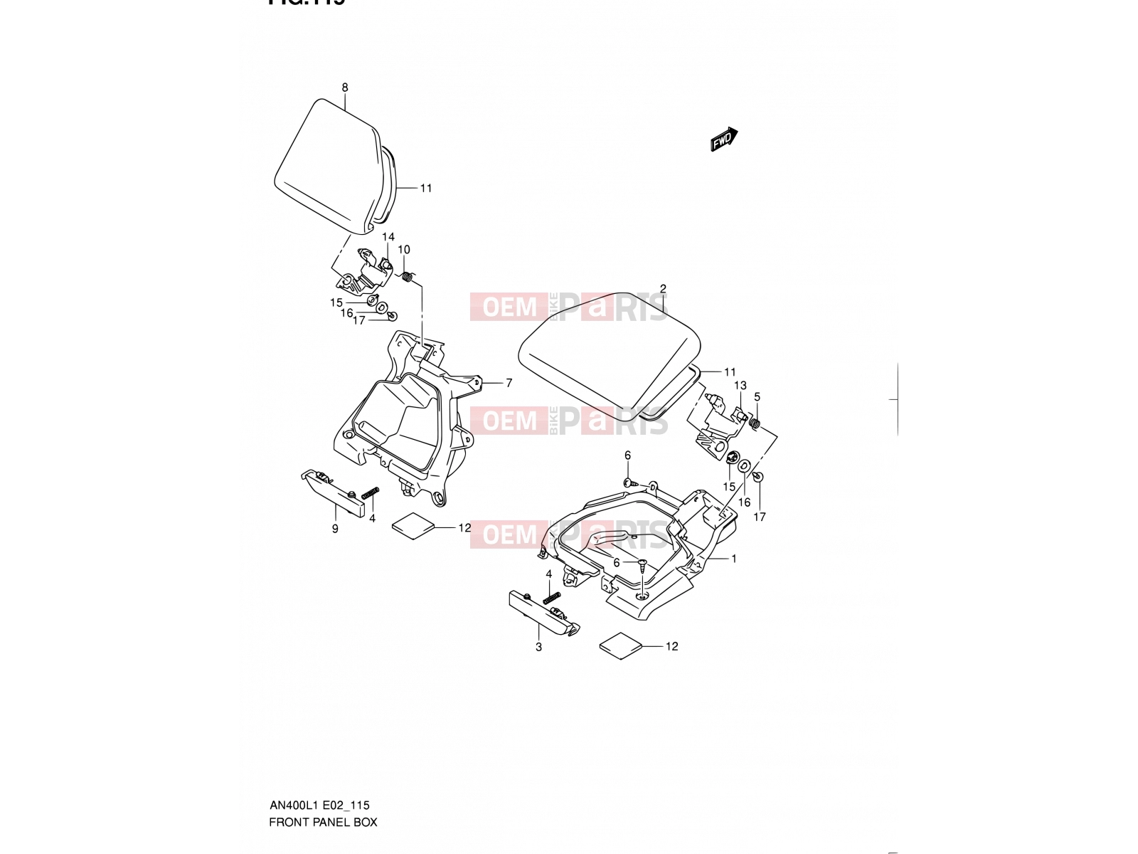 115 - FRONT PANEL BOX - Suzuki AN400A L1 (2011) Burgman 400 (E19, E24)