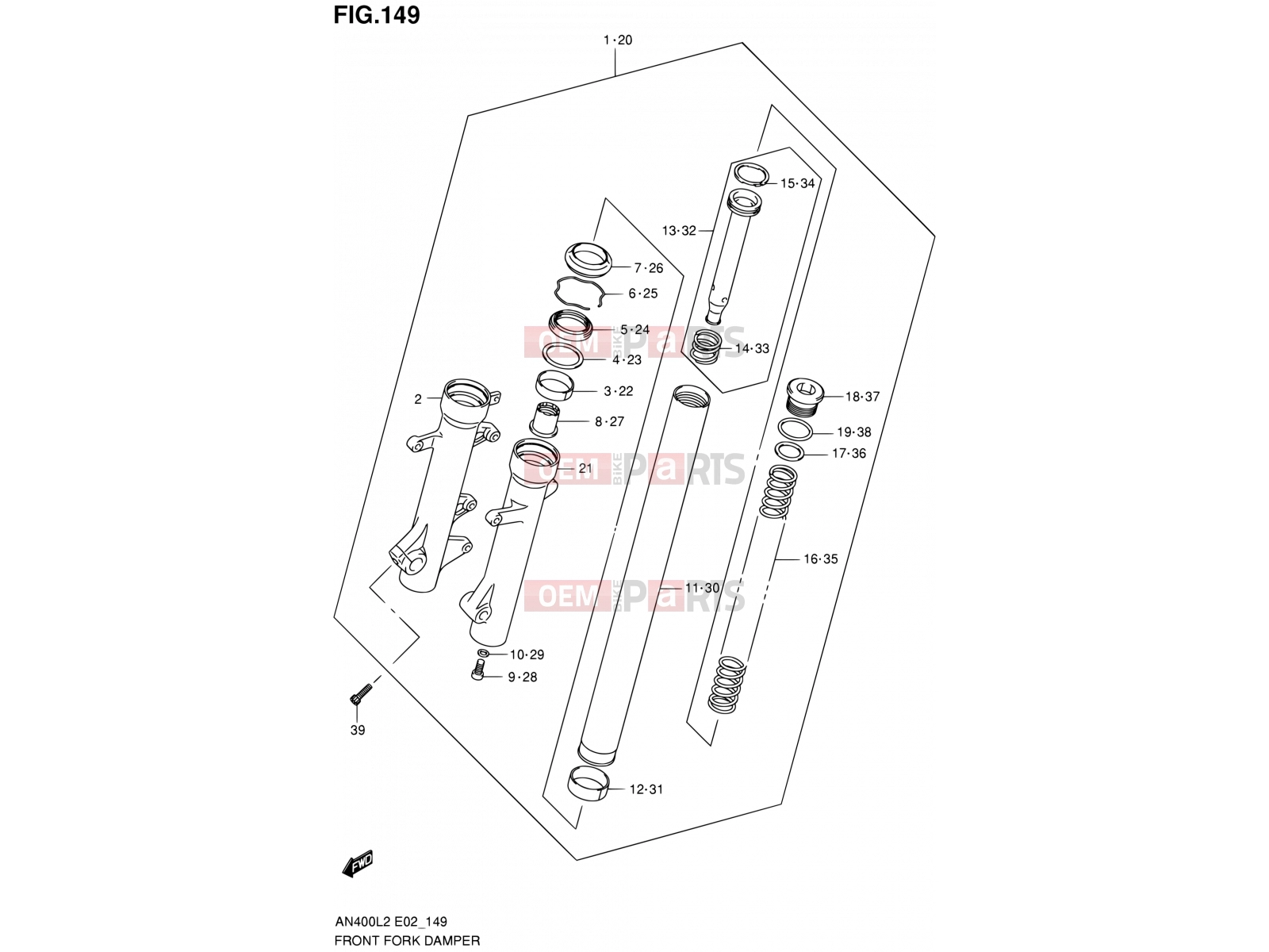 SUZUKI AN400A L2 (2012) Burgman 400 (E19, E24) 149 - FRONT FORK DAMPER (AN400AL2 E24)