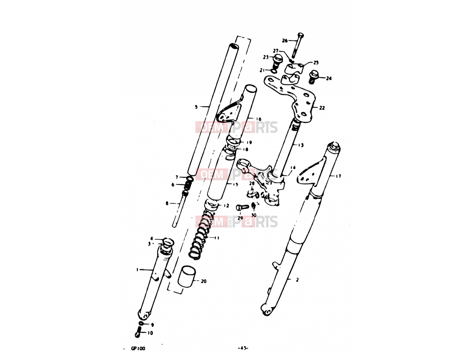 43 - FRONT FORK (E06) - Suzuki GP100 N (1992)