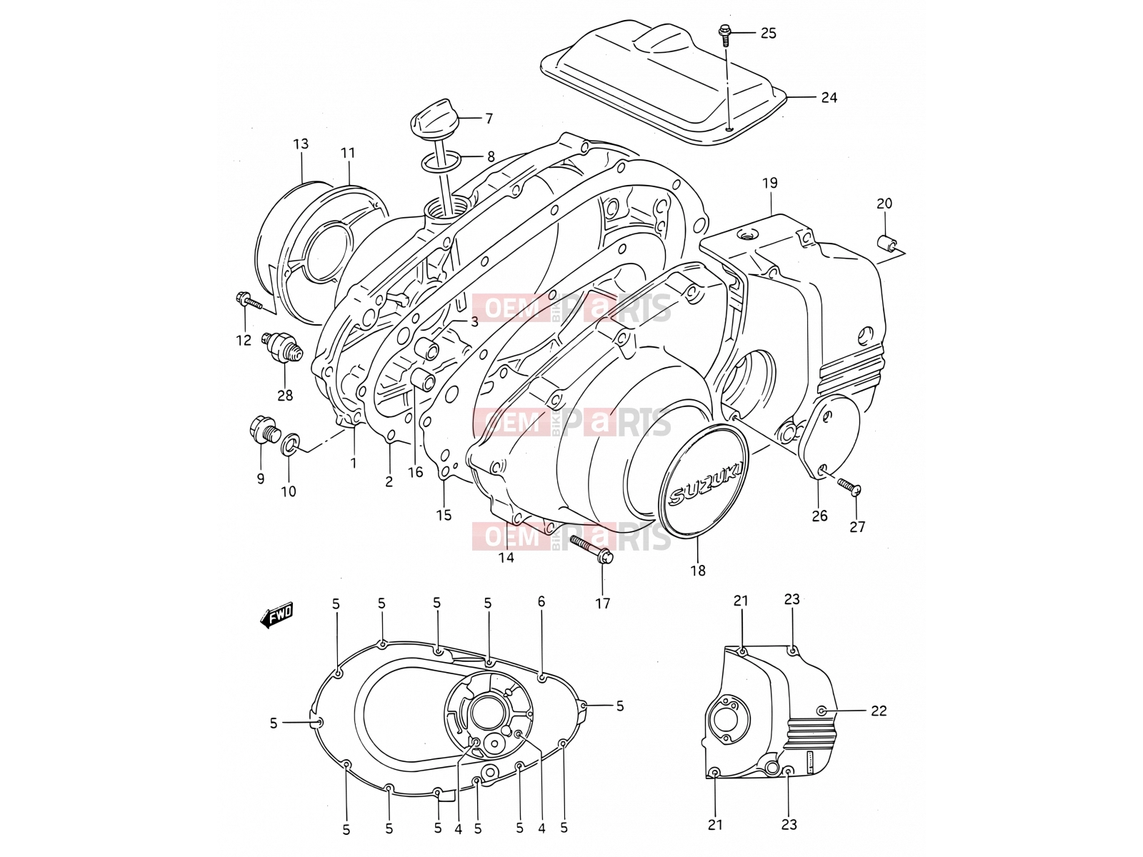 SUZUKI GS500E M (1991) (E28) 5 - CRANKCASE COVER