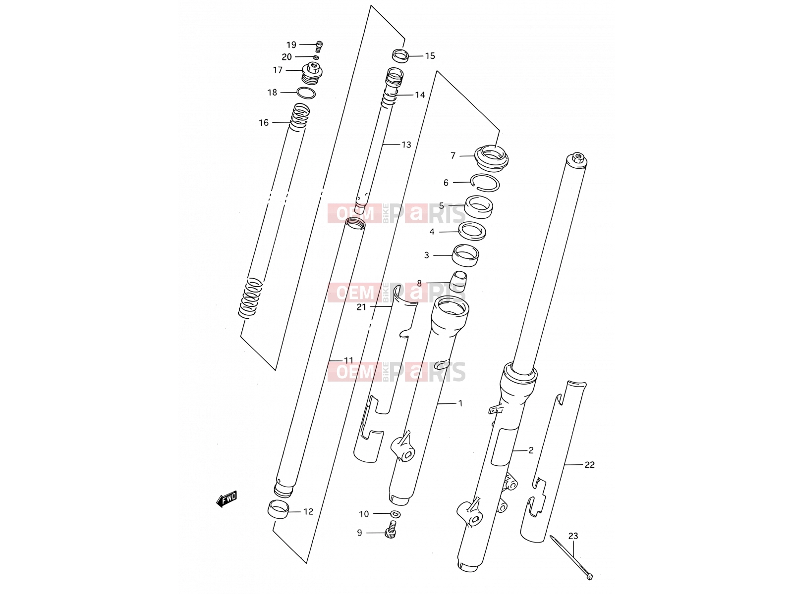 SUZUKI RM80 S (1995) (E03,E28,E33) 23C - FRONT FORK (MODEL S)